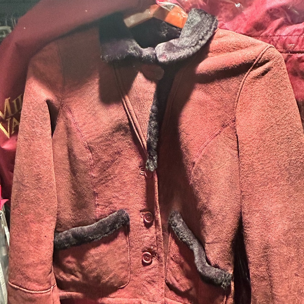 Red and black shearling jacket